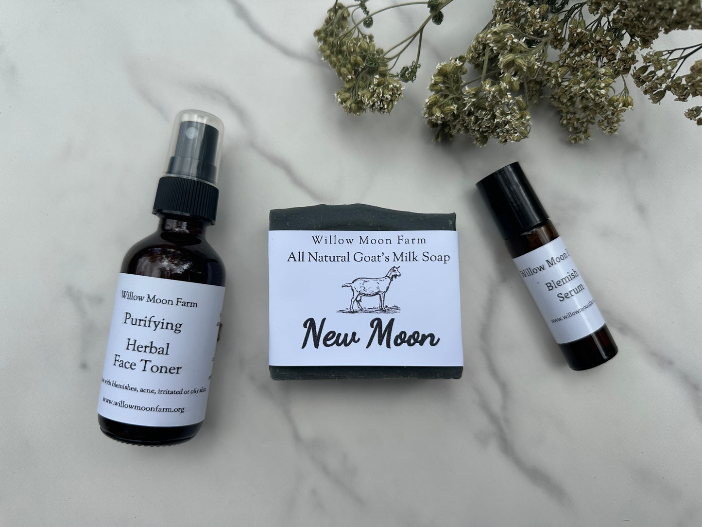 Bundle of organic skincare products for those with oily acne prone skin