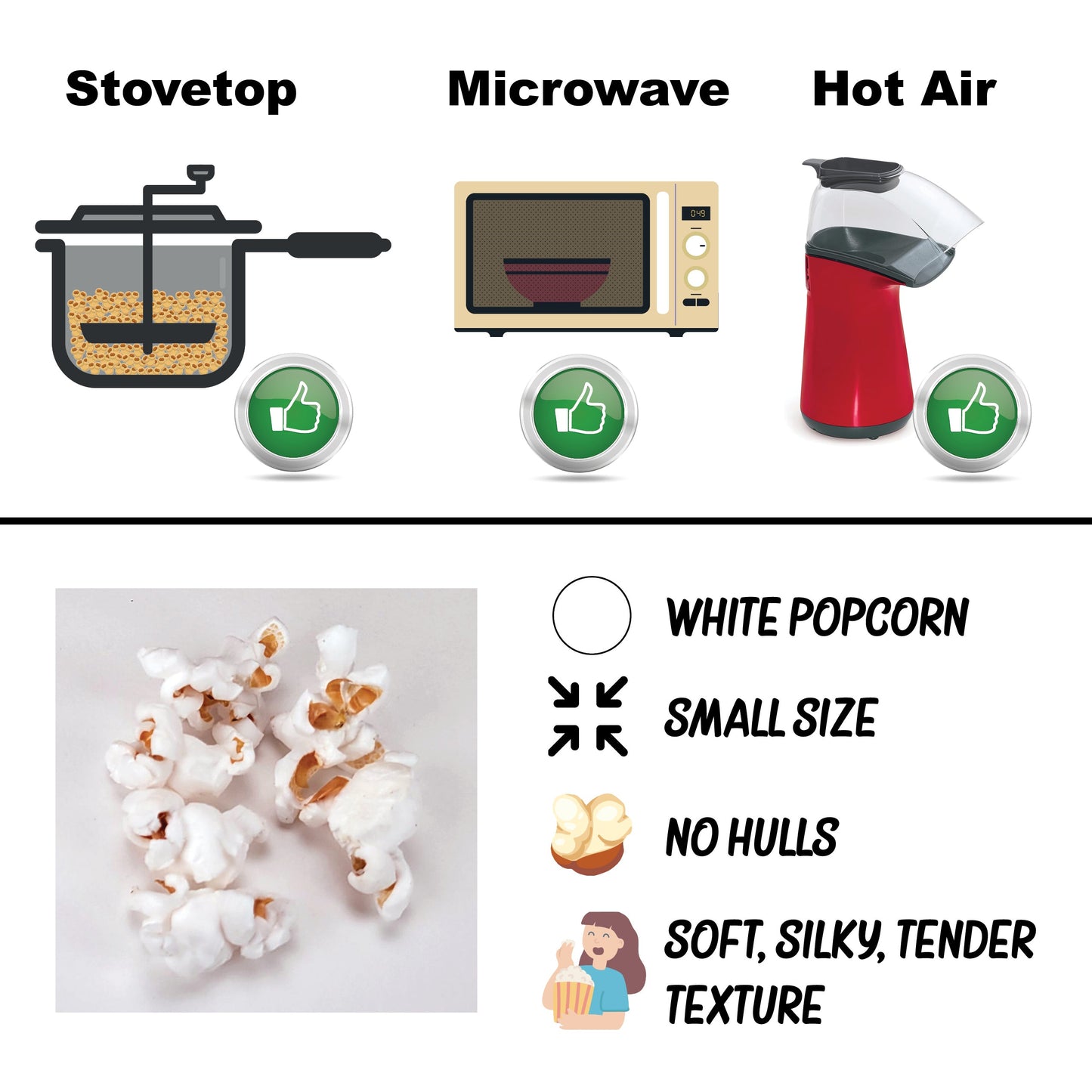 1lb Tub White Butterfly Hulless Popcorn Kernels