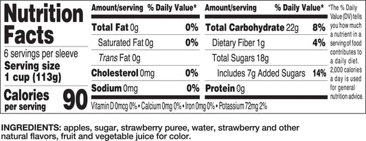 Strawberry Apple Sauce Cups – Fruit-Rich Snack – (6 Pack)