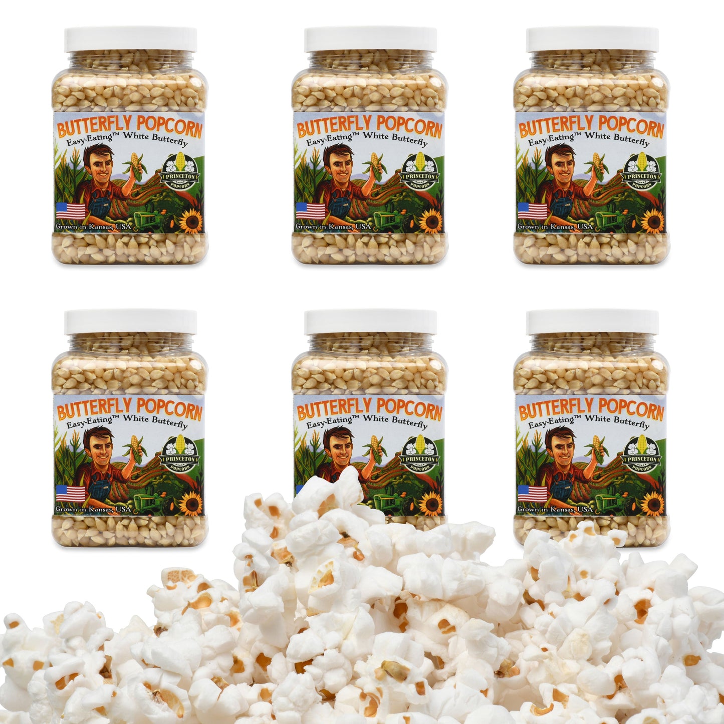 Six Pack of 1lb Tubs White Butterfly Popcorn Kernels