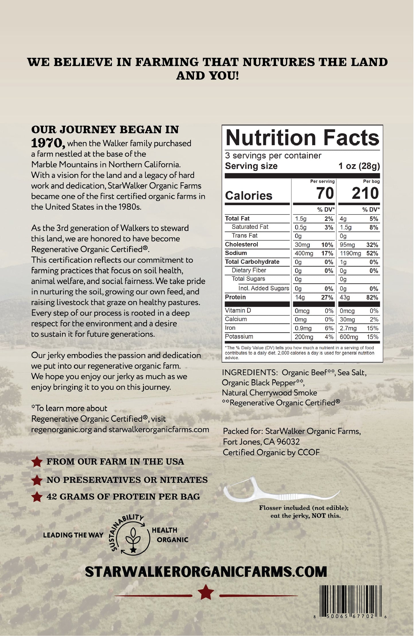 Cherrywood Smoked Beef Jerky – Regenerative Organic Certified® Grass-Fed Beef – Rich, Smoky Flavor