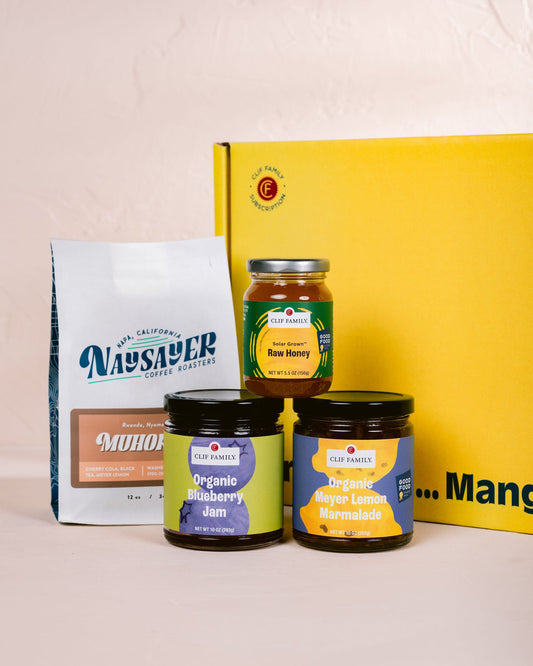 Good Morning Mangia! Box – Gourmet Breakfast Gift with Organic Preserves, Coffee & Honey – 4 Item Set