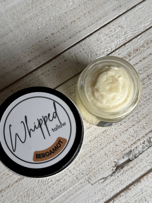 Bergamot Whipped Tallow Balm – Light Moisture with Beef Tallow and Jojoba – Refreshing Daily Skin Hydration for Face and Body – Single Jar