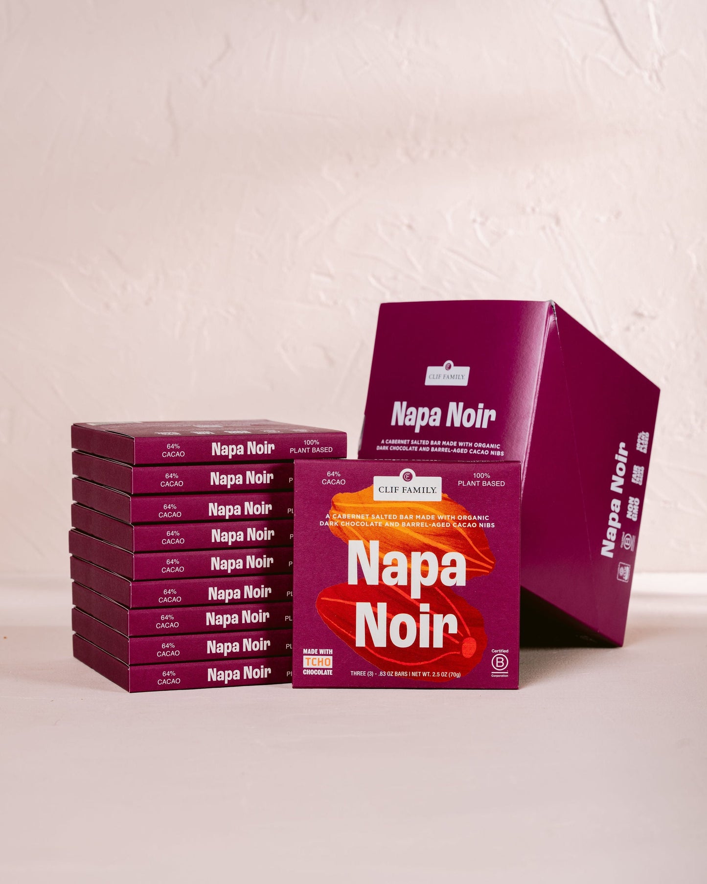 Napa Noir Organic Dark Chocolate Bar – Cabernet Sea Salt & Wine Barrel-Aged Cacao – 64% Cacao, 10 Pack