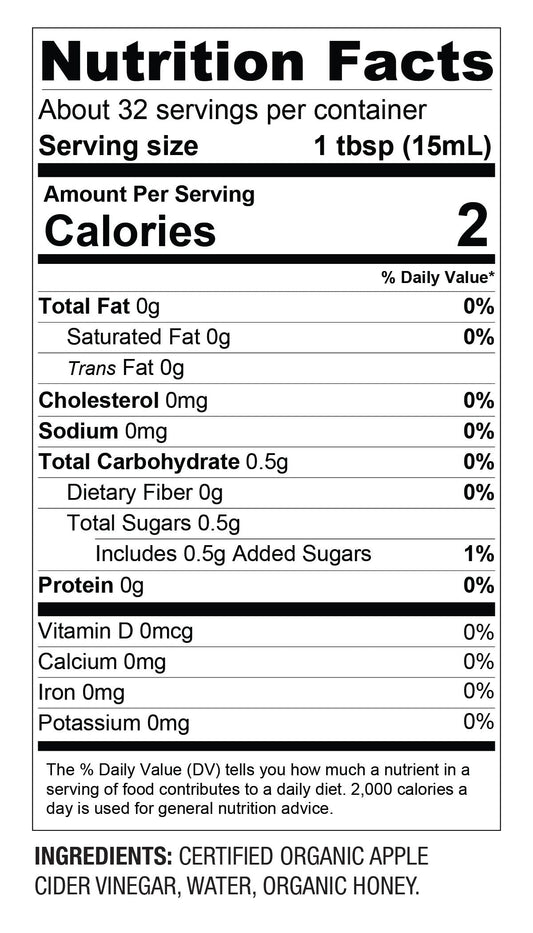Organic Apple Cider Vinegar with Honey – Naturally Sweetened Wellness Drink – (16 oz)