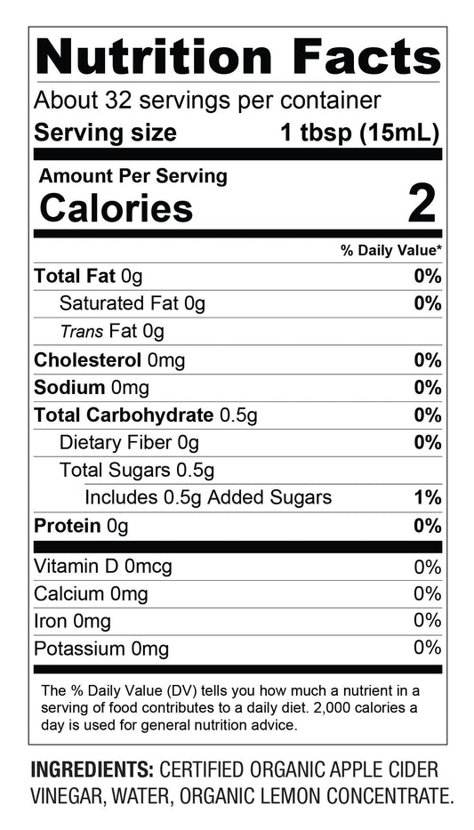 Organic Apple Cider Vinegar with Lemon – Tangy Wellness Tonic – (16 oz)