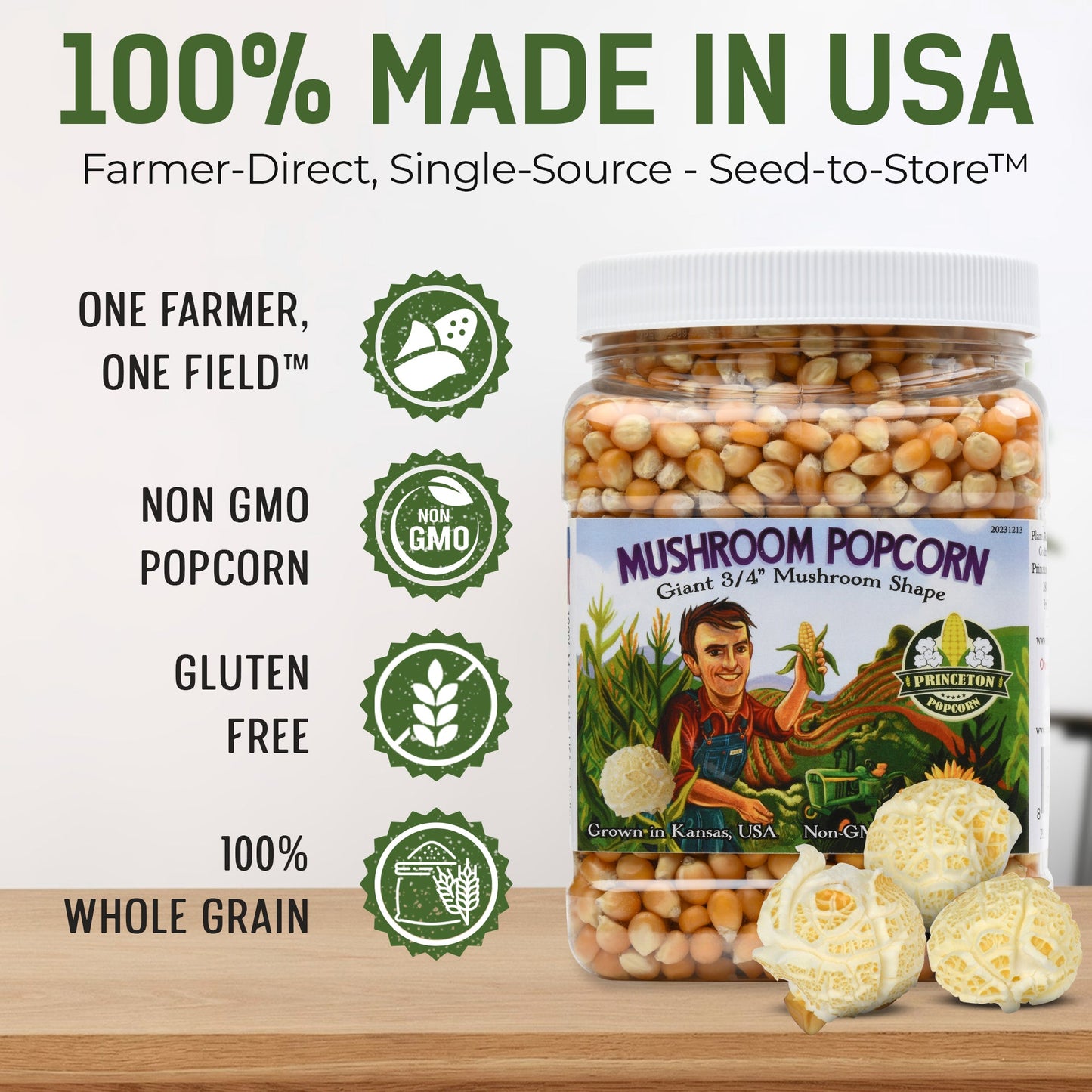 4lbs - Two 2lb Tubs; 1 each White Butterfly Hulless and Yellow Mushroom Popcorn Kernels