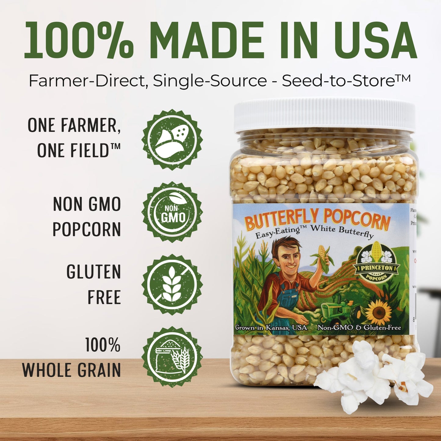 4lbs - Two 2lb Tubs; 1 each White Butterfly Hulless and Yellow Mushroom Popcorn Kernels