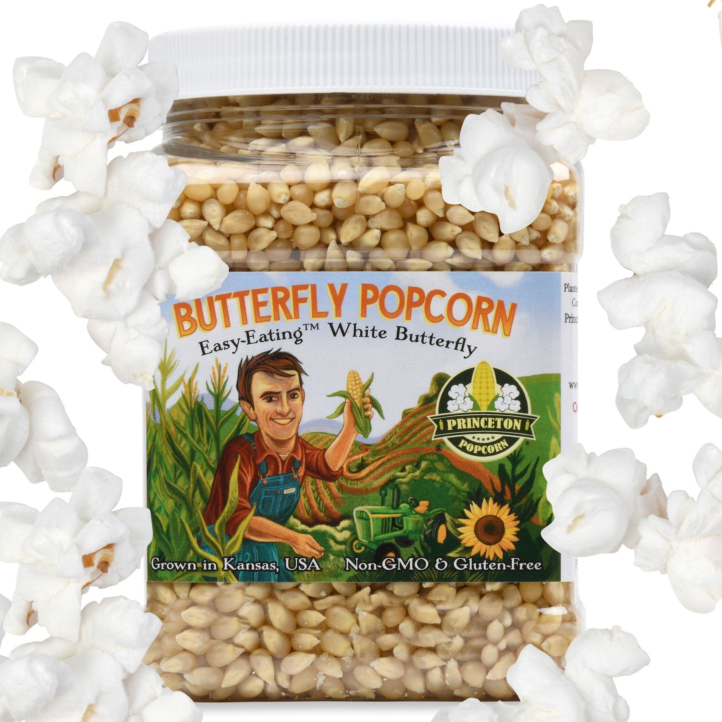 4lbs - Two 2lb Tubs; 1 each White Butterfly Hulless and Yellow Mushroom Popcorn Kernels