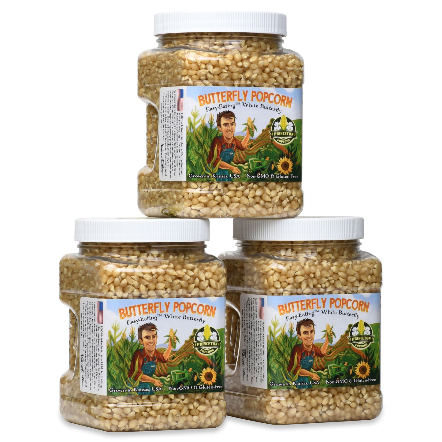 Three Pack of 2lb Tubs White Butterfly Popcorn Kernels