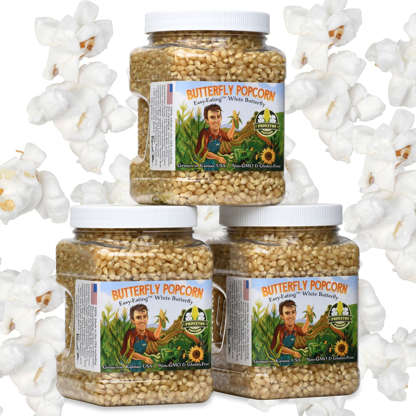 Three Pack of 2lb Tubs White Butterfly Popcorn Kernels