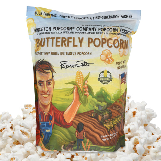 8 lb White Butterfly Hulless Popcorn Kernels – Small, Tender, Non-GMO – Farmer Direct Popcorn – (8 lb Bag)