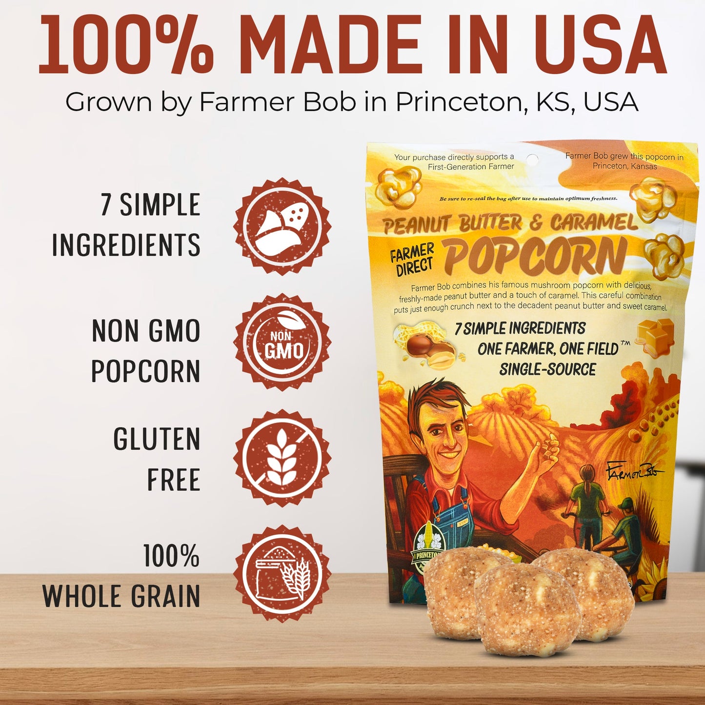Gourmet Popcorn Bags, Peanut Butter Caramel Corn