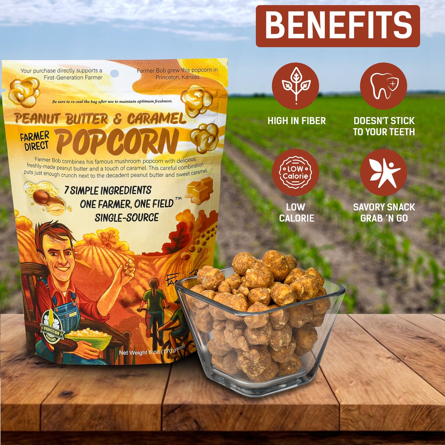 Gourmet Popcorn Bags, Peanut Butter Caramel Corn