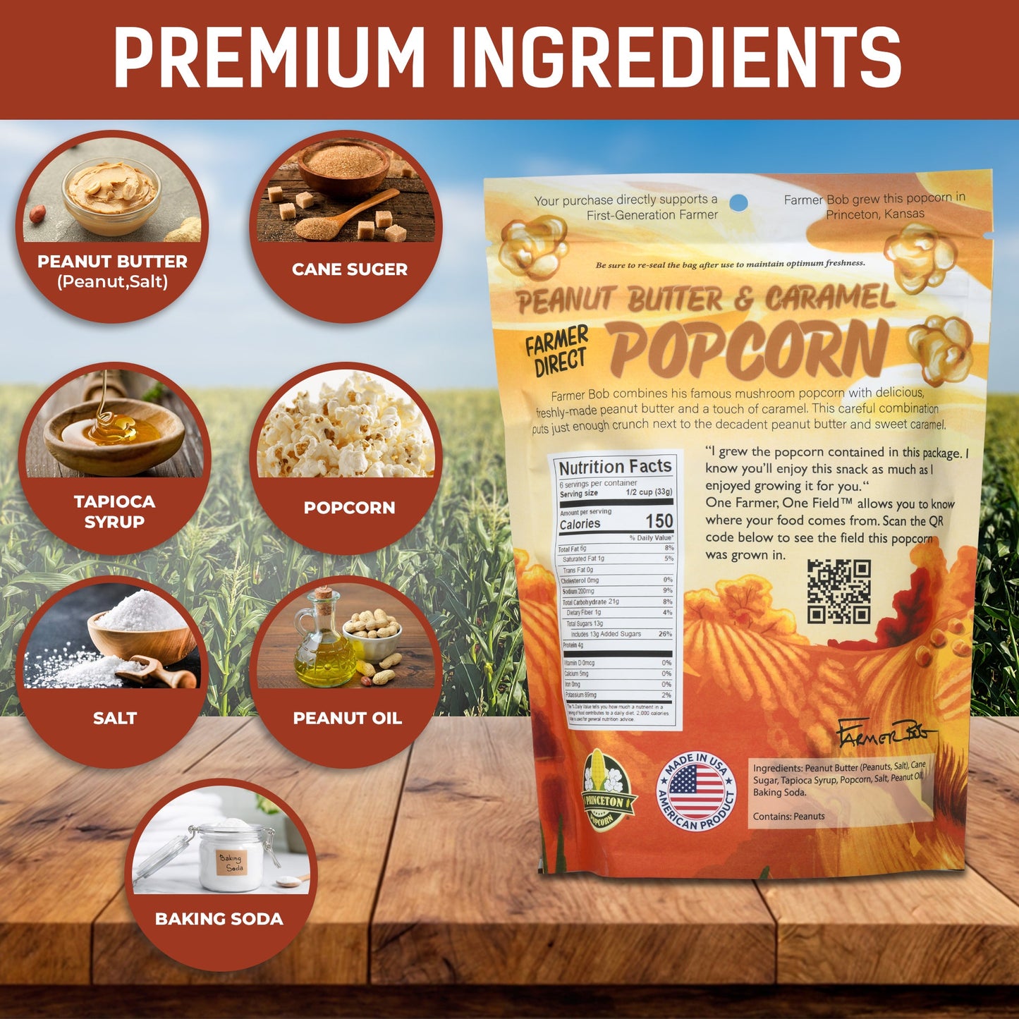 Gourmet Popcorn Bags, Peanut Butter Caramel Corn