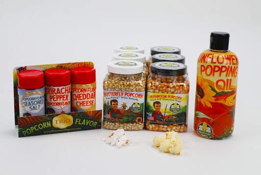 Popping Combo Bundle F – Six-Pack Mushroom & Butterfly Popcorn, Oil & Flavors – (Combo Popping Set)