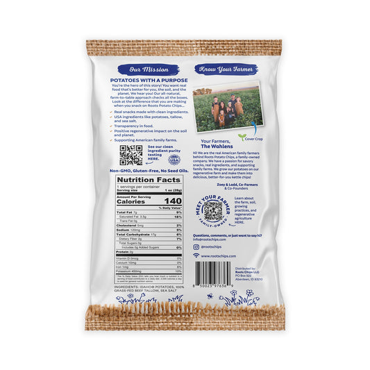 Tallow Sea Salt Kettle Cooked Potato Chips – Rich, Savory Flavor – Regenerative Idaho Potatoes Cooked in 100% Grass-Fed Beef Tallow – (30 x 1 oz Bags)