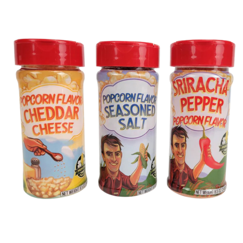 Popcorn Flavor Trio 8.5 oz - 3 Pack Farmhouse Salt, Cheddar Cheese & Sriracha