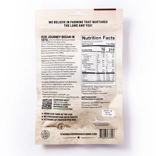 Cherrywood Smoked Beef Jerky – Regenerative Organic Certified® Grass-Fed Beef – Rich, Smoky Flavor