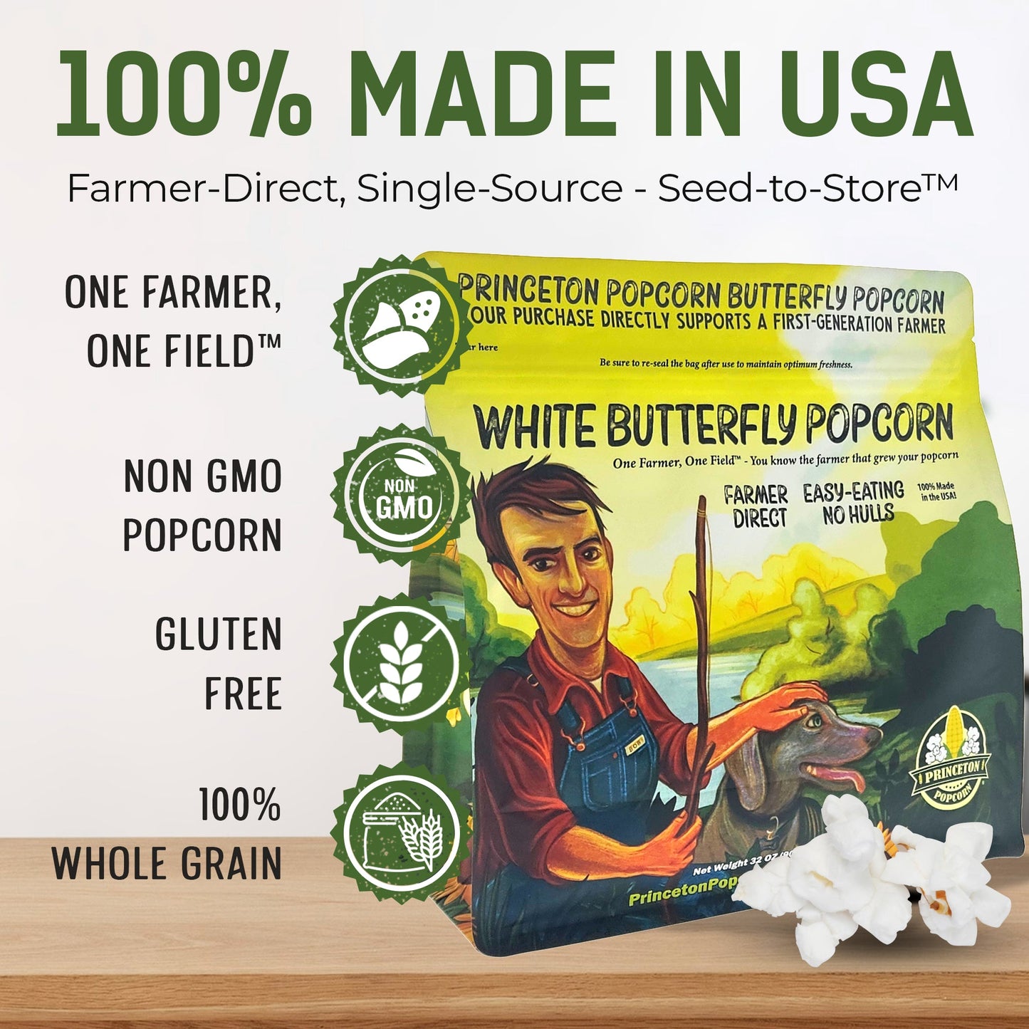 6 lb Large Yellow Popcorn Kernels – Fluffy, Round Popping Corn – Non-GMO Farmer Direct – (3 × 2 lb Bags)