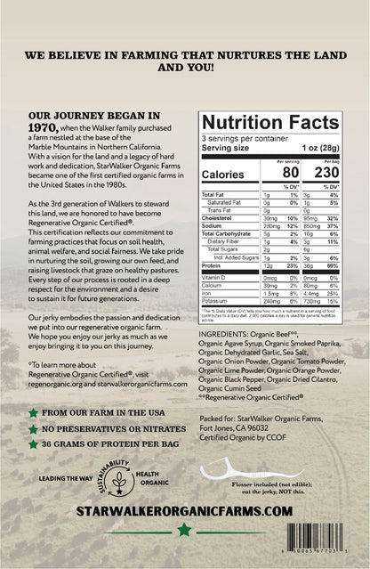 Carne Asada Beef Jerky – Regenerative Organic Certified® – Bold, Seasoned Grass-Fed Beef Snack