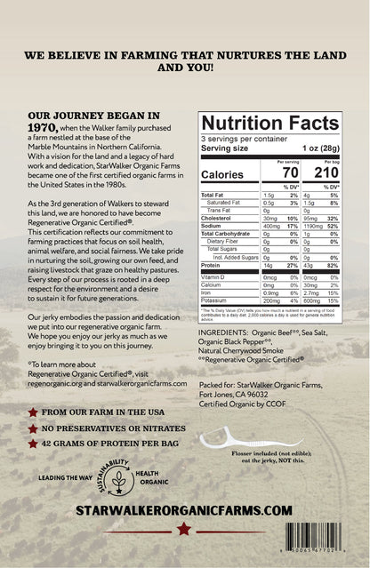 Cherrywood Smoked Beef Jerky – Regenerative Organic Certified® Grass-Fed Beef – Rich, Smoky Flavor