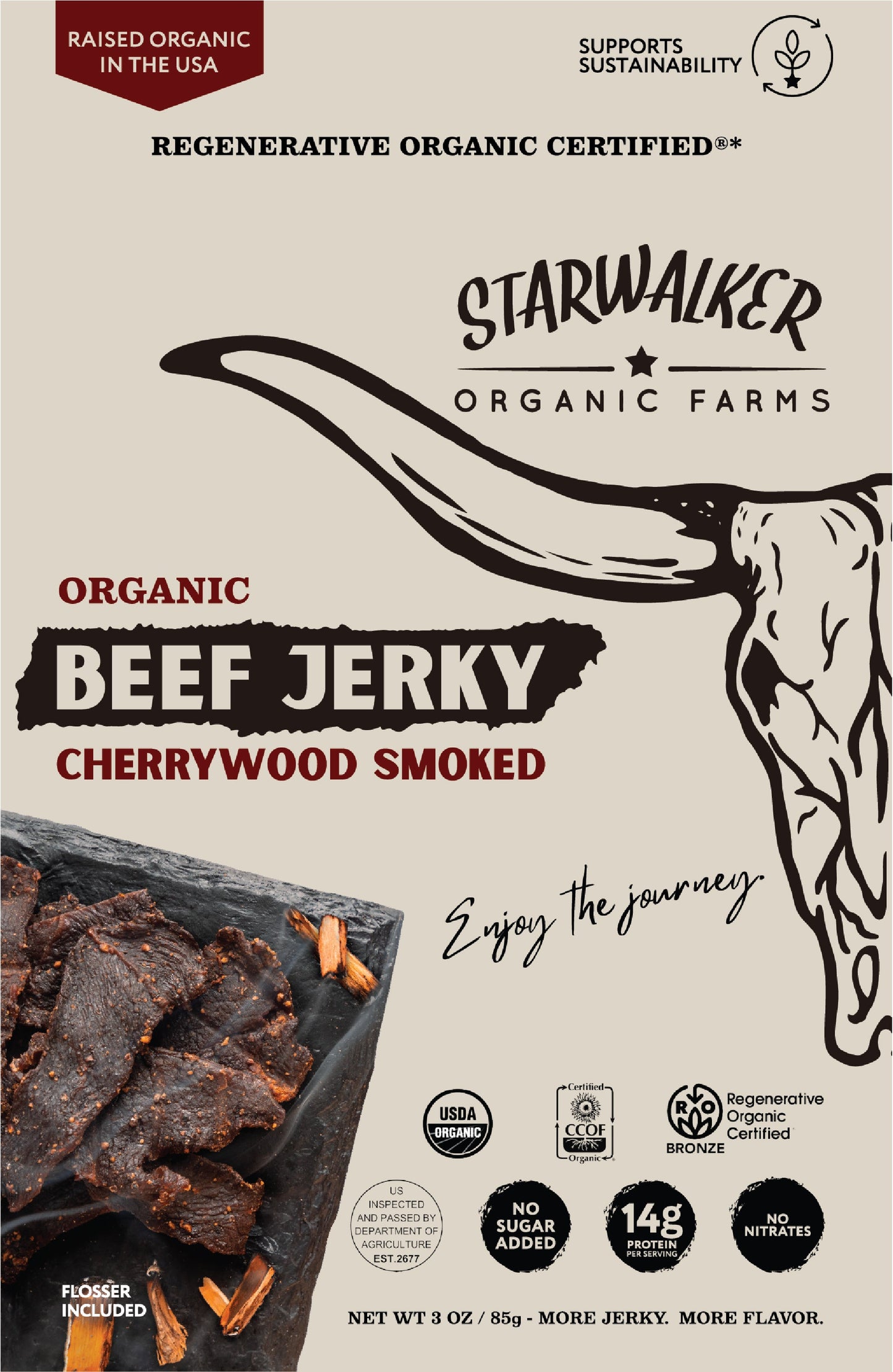 Cherrywood Smoked Beef Jerky – Regenerative Organic Certified® Grass-Fed Beef – Rich, Smoky Flavor