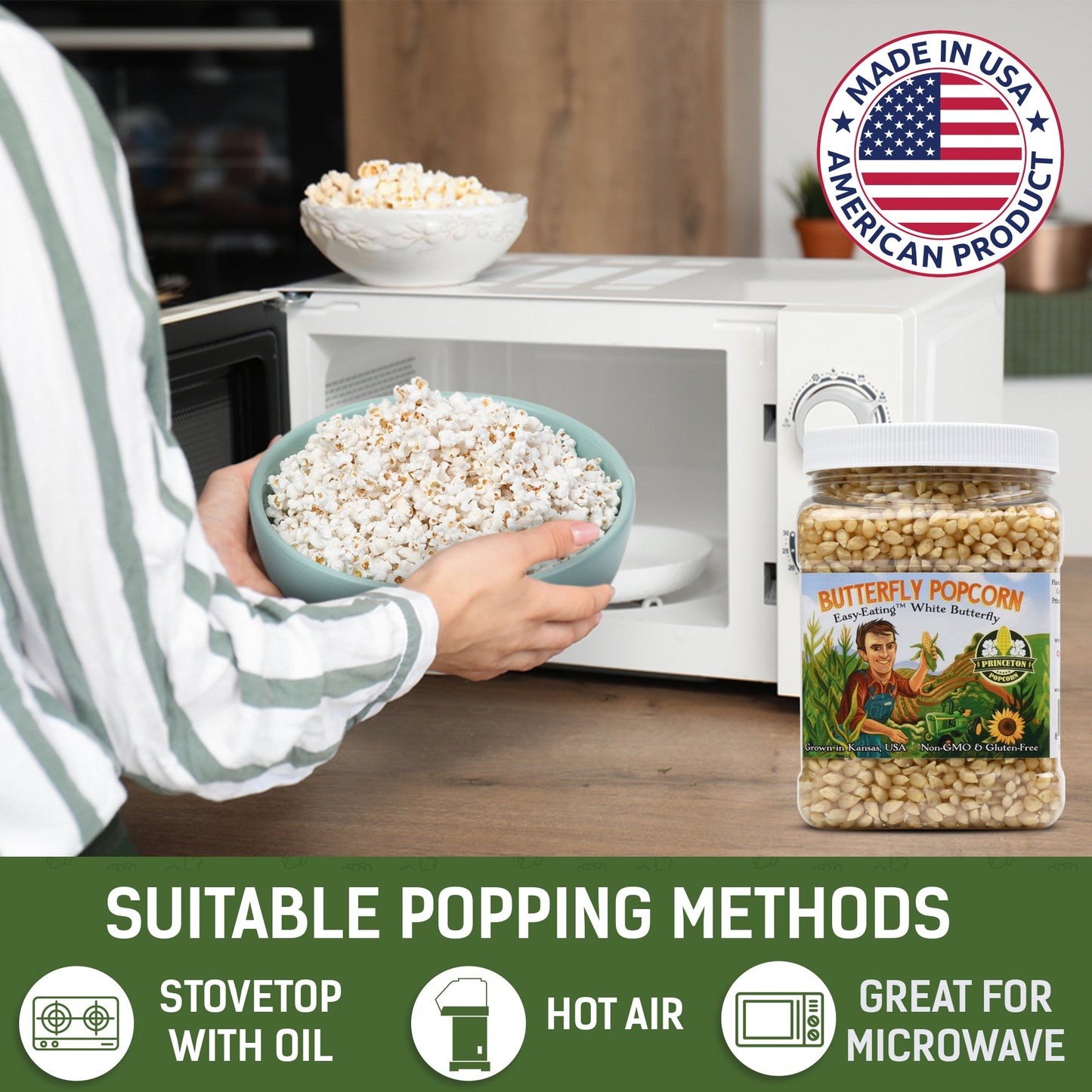 2lb Tub White Butterfly Hulless Popcorn Kernels