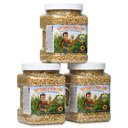 Three Pack of 2lb Tubs White Butterfly Popcorn Kernels