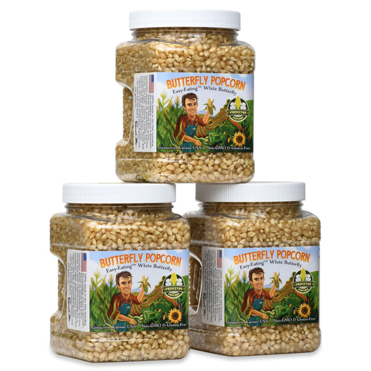 Three Pack of 2lb Tubs White Butterfly Popcorn Kernels