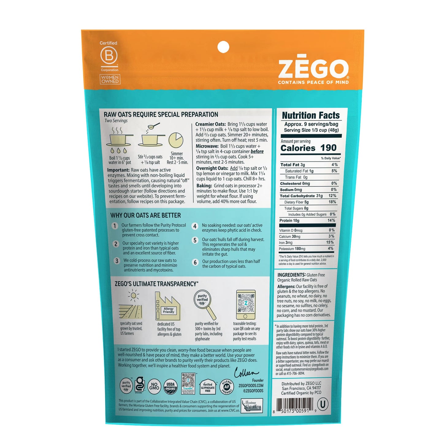 Organic Double Protein Oats 5 bag case