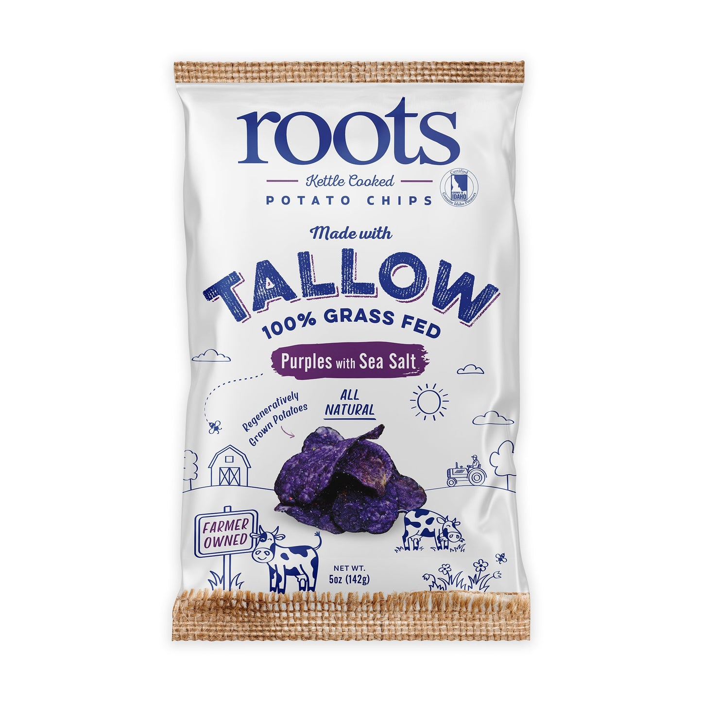 Tallow Purple Sea Salt Kettle Cooked Potato Chips – Naturally Vibrant Flavor – Regenerative Idaho Purple Potatoes Cooked in 100% Tallow – (2 x 5 oz Bags)