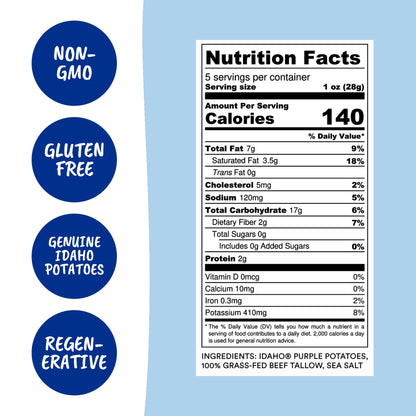 Tallow Purple Sea Salt Kettle Cooked Potato Chips – Naturally Vibrant Flavor – Regenerative Idaho Purple Potatoes Cooked in 100% Tallow – (2 x 5 oz Bags)