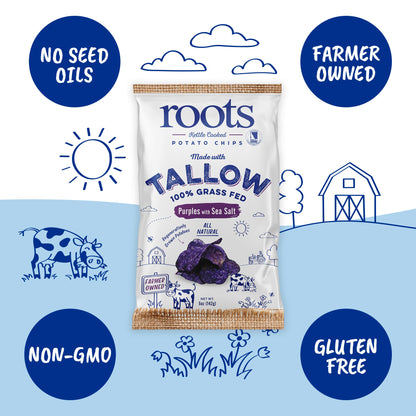 Tallow Purple Sea Salt Kettle Cooked Potato Chips – Naturally Vibrant Flavor – Regenerative Idaho Purple Potatoes Cooked in 100% Tallow – (2 x 5 oz Bags)
