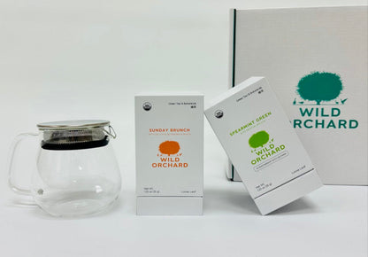 Wild Orchard Teas Gift Set with Tea Kettle and 2 Boxes of Loose Leaf Teas