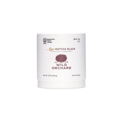 Organic green tea Ayr matcha powder in its recyclable paper container by Wild Orchard