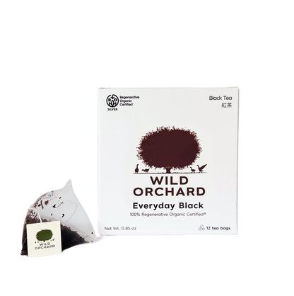 Everyday Organic Black Tea Bags by Wild Orchard Tea, image of tea bag and box