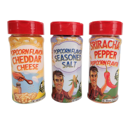 Popcorn Flavor Trio 8.5 oz - 3 Pack Farmhouse Salt, Cheddar Cheese & Sriracha