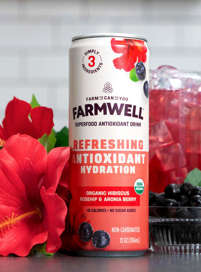Organic Hibiscus Rosehip Aronia Drink – Antioxidant-Rich, Light Floral Refreshment – 12 Cans