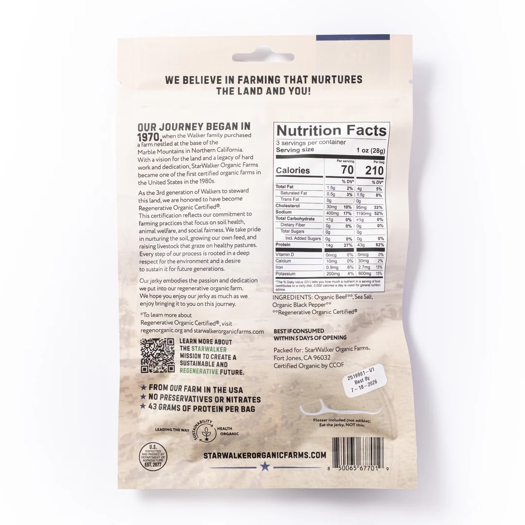Simply Salt & Pepper Beef Jerky – Regenerative Organic Certified® – Grass-Fed, Clean Ingredients