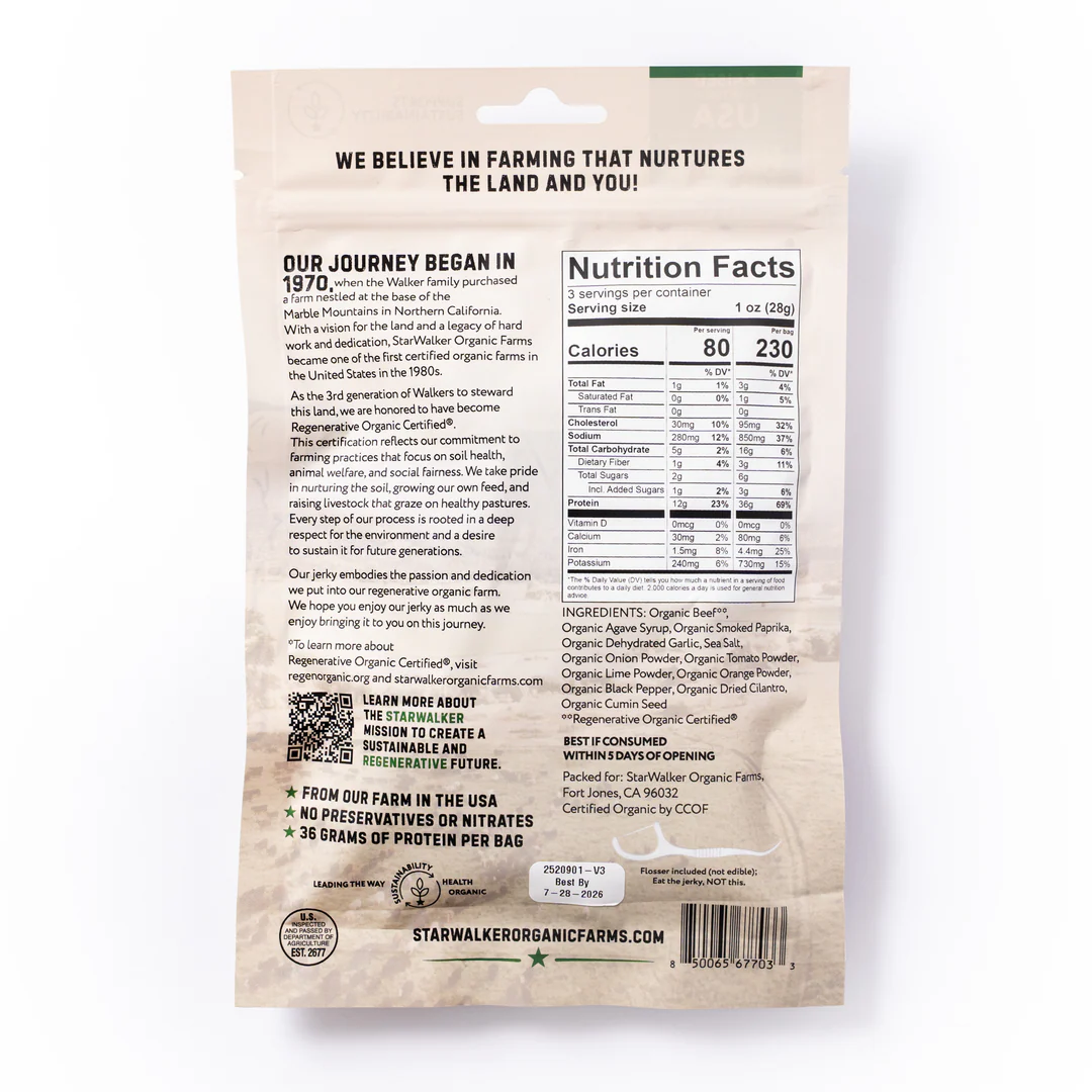 Carne Asada Beef Jerky – Regenerative Organic Certified® – Bold, Seasoned Grass-Fed Beef Snack