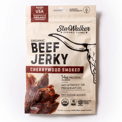 Cherrywood Smoked Beef Jerky – Regenerative Organic Certified® Grass-Fed Beef – Rich, Smoky Flavor
