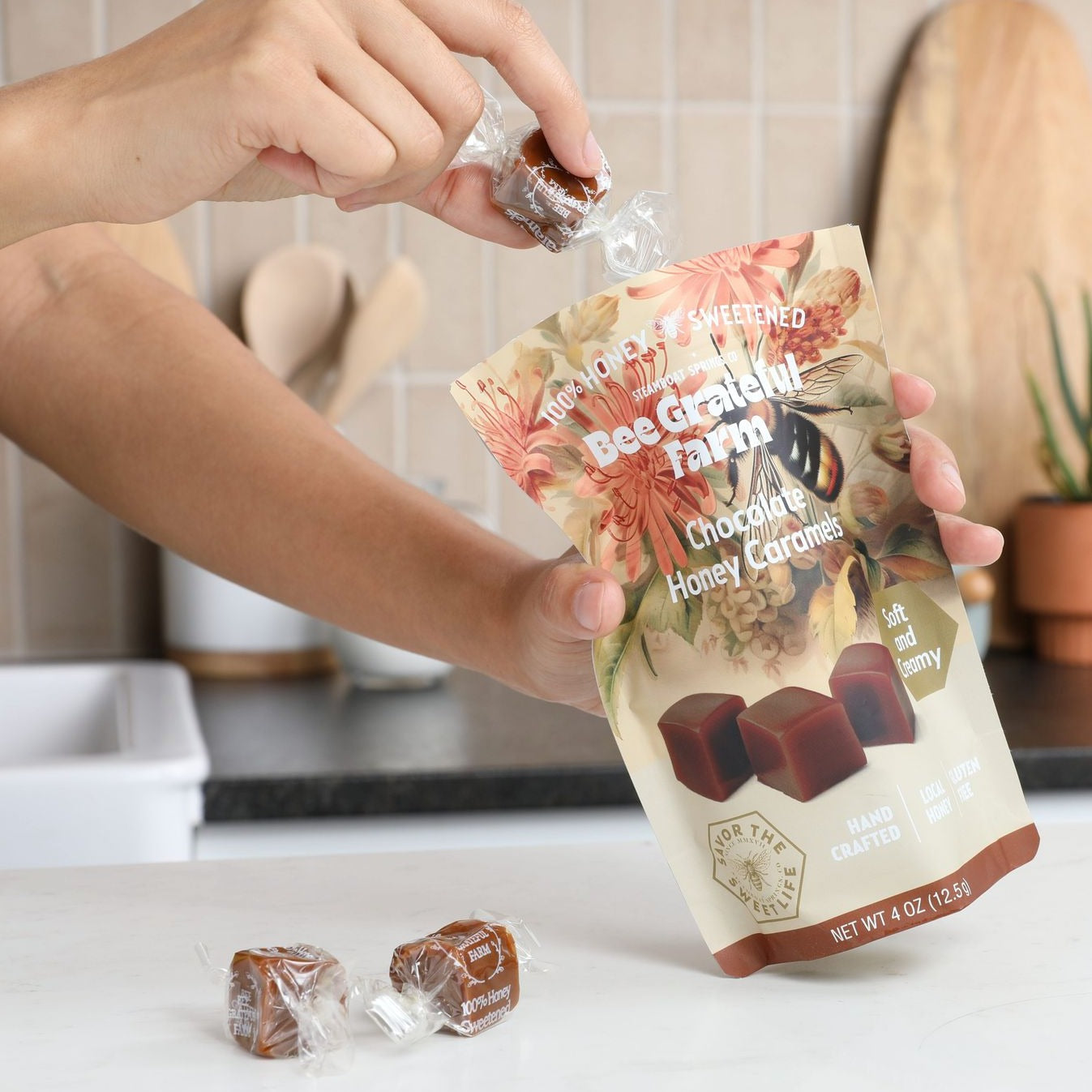 Chocolate Honey Caramels (4oz Bag)