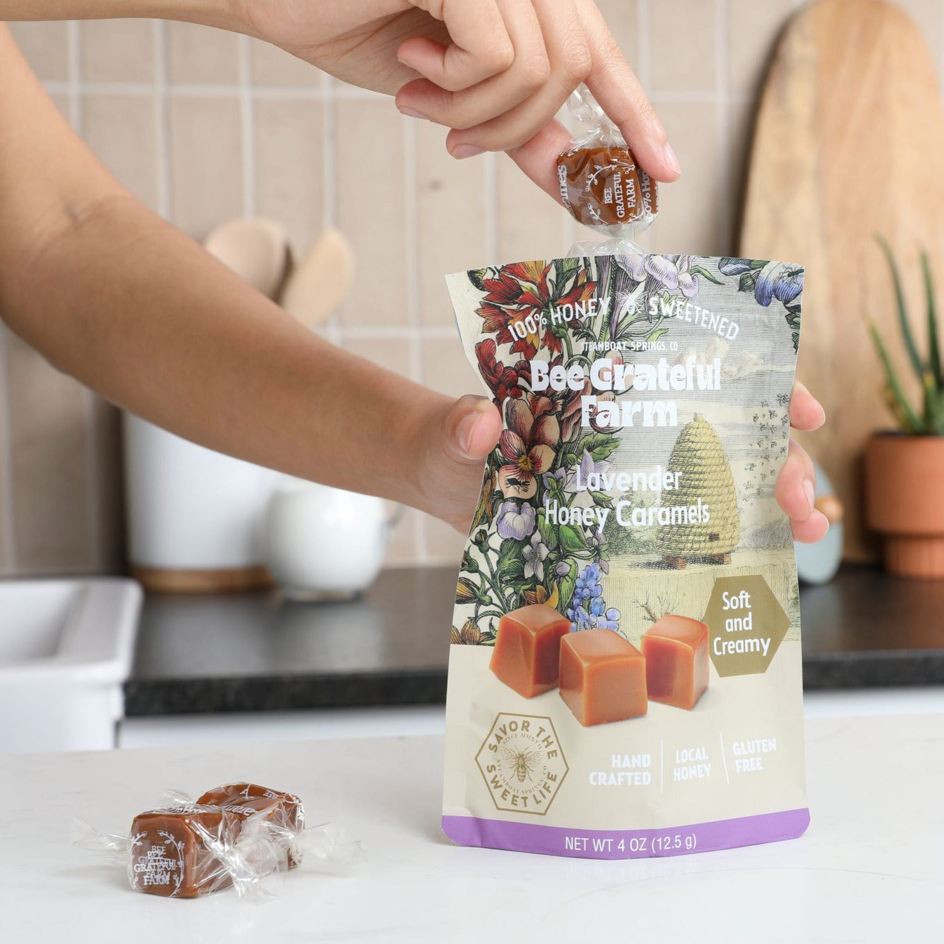 Lavender Honey Caramels (4oz Bag)